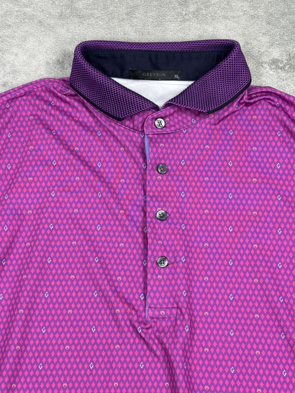 Greyson Diamond AOP Golf Polo Shirt Mens XL Performance Stretch Pink Purple